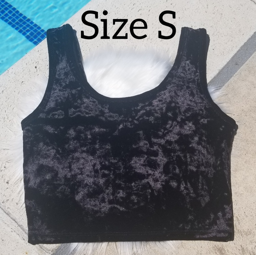 Black Crushed Velvet Crop tank top